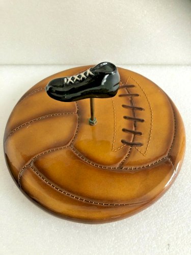 plateau à fromages apéro  céramique marron vintage football ballon sport humour