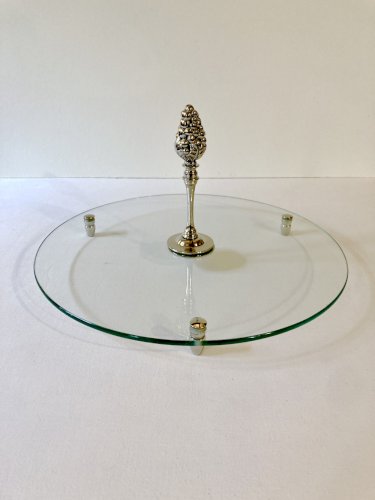 Plateau à fromages / serviteur en verre et métal argenté