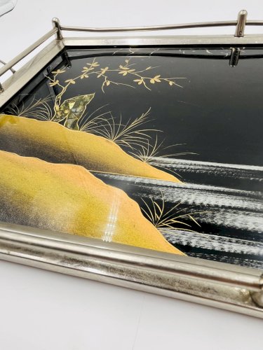 Plateau Art Déco en fixé sous verre et nacre