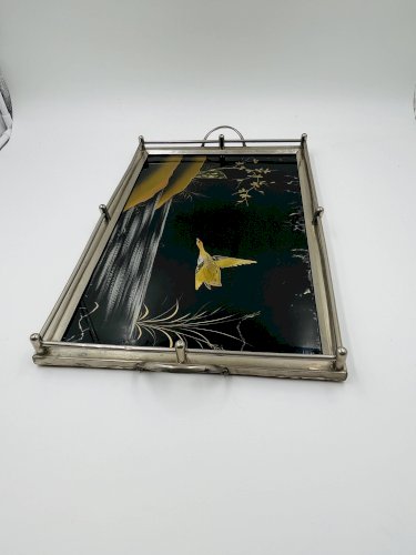 Plateau Art Déco en fixé sous verre et nacre