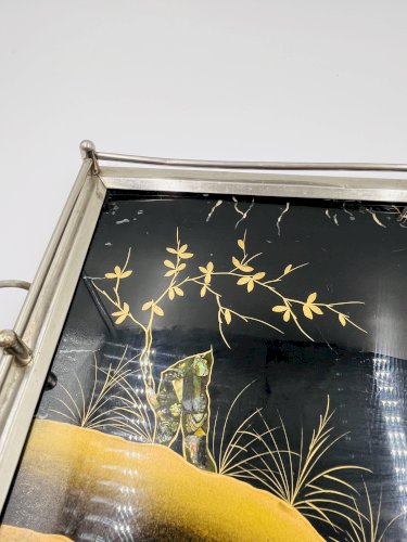 Plateau Art Déco en fixé sous verre et nacre