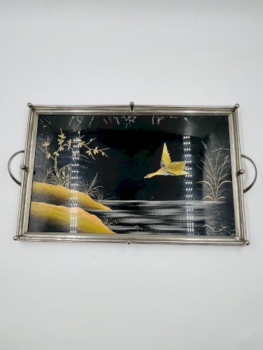 Plateau Art Déco en fixé sous verre et nacre
