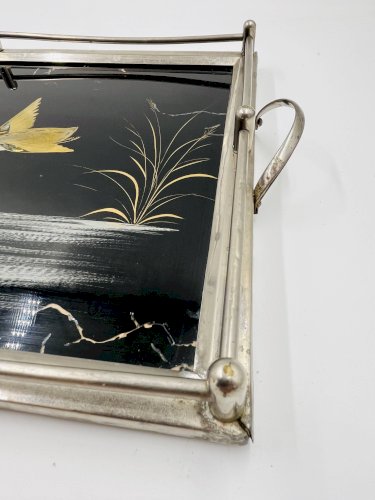 Plateau Art Déco en fixé sous verre et nacre