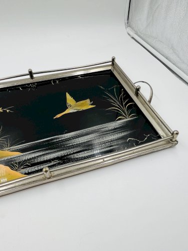 Plateau Art Déco en fixé sous verre et nacre