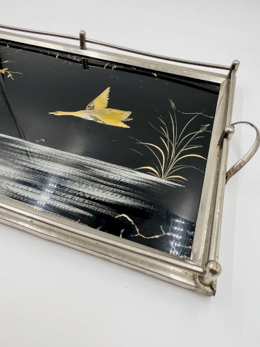 Plateau Art Déco en fixé sous verre et nacre