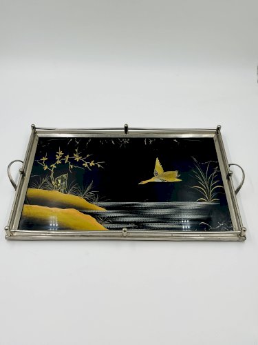 Plateau Art Déco en fixé sous verre et nacre