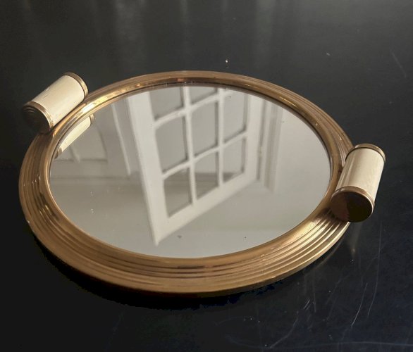plateau art deco en miroir et laiton