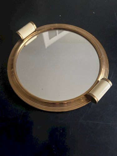 plateau art deco en miroir et laiton