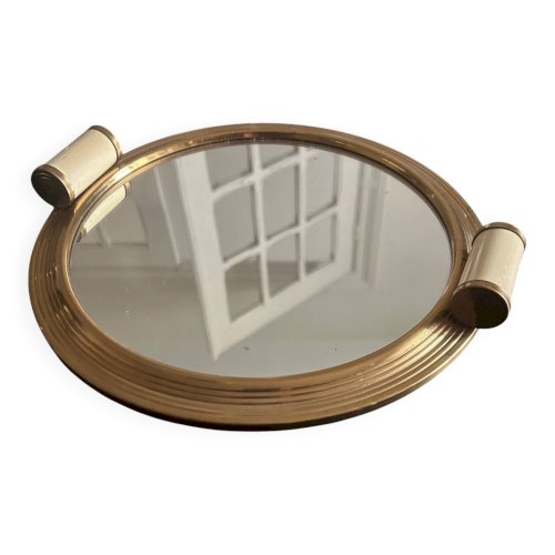 plateau art deco en miroir et laiton