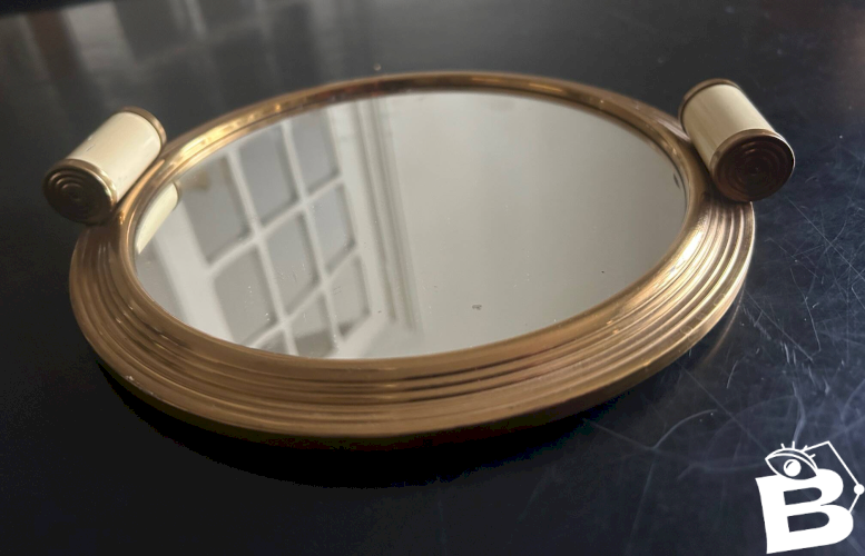 plateau art deco en miroir et laiton