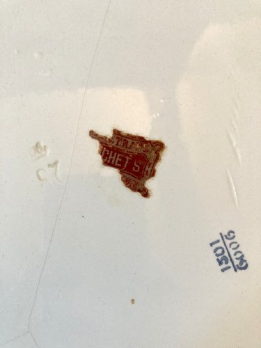 Plateau Art Nouveau en faïence avec monture en laiton