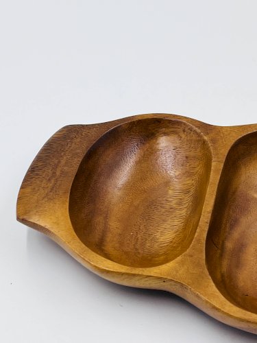 Plateau compartimenté en bois exotique sculpté, Asie années 70