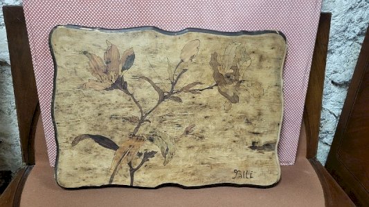 PLATEAU DE COIFFEUSE TRAVAILLEUSE EN MARQUETERIE SIGNE GALLE