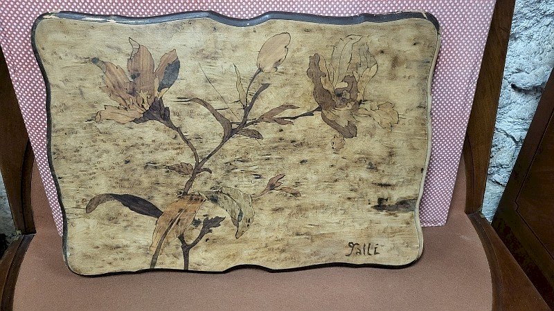 PLATEAU DE COIFFEUSE TRAVAILLEUSE EN MARQUETERIE SIGNE GALLE