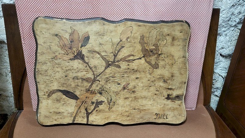 PLATEAU DE COIFFEUSE TRAVAILLEUSE EN MARQUETERIE SIGNE GALLE