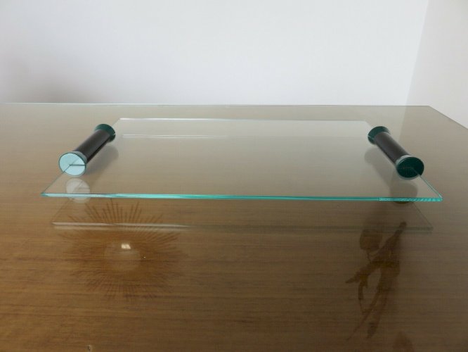 PLATEAU DE SERVICE EN VERRE MODERNISTE, MINIMALISTE ERA MEMPHIS ANNEES 80