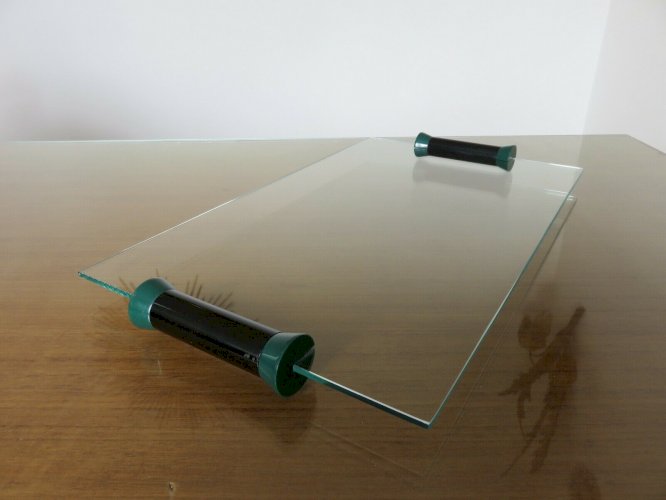 PLATEAU DE SERVICE EN VERRE MODERNISTE, MINIMALISTE ERA MEMPHIS ANNEES 80