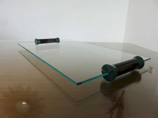 PLATEAU DE SERVICE EN VERRE MODERNISTE, MINIMALISTE ERA MEMPHIS ANNEES 80