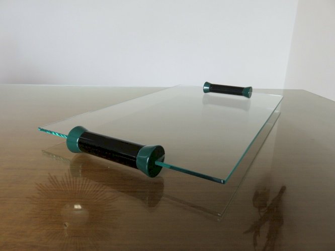 PLATEAU DE SERVICE EN VERRE MODERNISTE, MINIMALISTE ERA MEMPHIS ANNEES 80