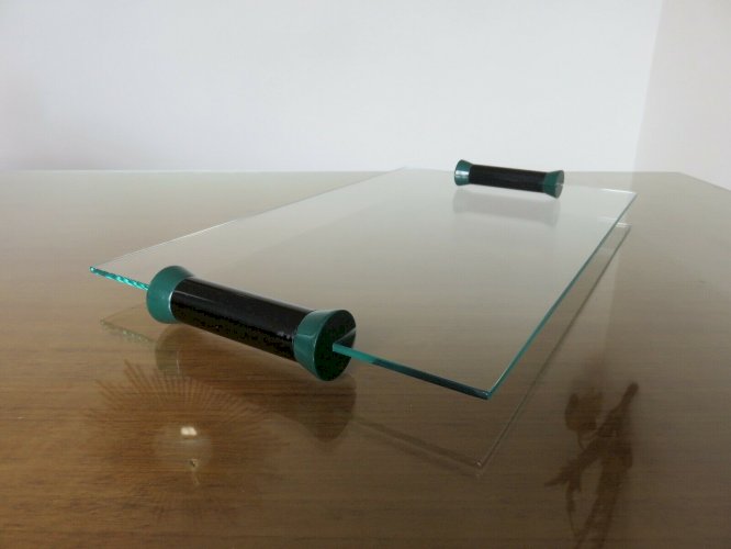 PLATEAU DE SERVICE EN VERRE MODERNISTE, MINIMALISTE ERA MEMPHIS ANNEES 80
