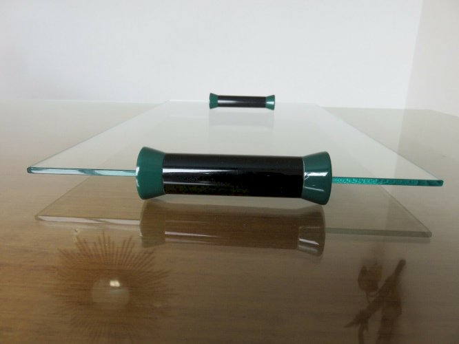 PLATEAU DE SERVICE EN VERRE MODERNISTE, MINIMALISTE ERA MEMPHIS ANNEES 80