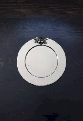 Plateau de service rond vintage métal argenté cerises en relief