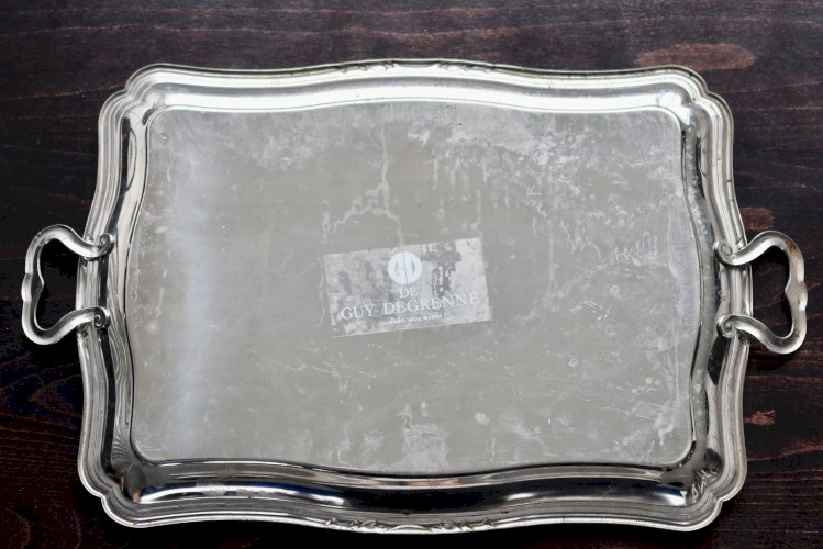 Plateau de service vintage en métal argenté Guy Degrenne