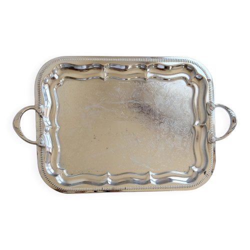 Plateau de service vintage en métal argenté – Poignées