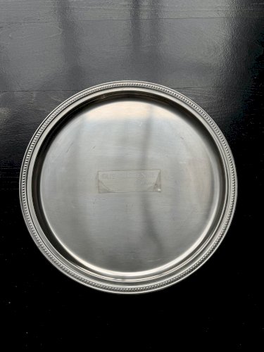 Plateau de service vintage rond métal argenté Guy Degrenne