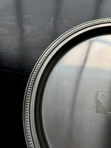 Plateau de service vintage rond métal argenté Guy Degrenne