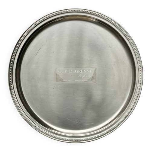 Plateau de service vintage rond métal argenté Guy Degrenne