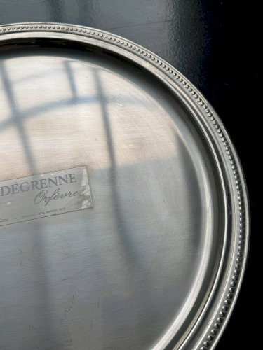 Plateau de service vintage rond métal argenté Guy Degrenne