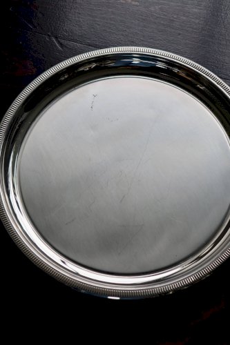 Plateau de service vintage rond métal argenté - Style bistrot