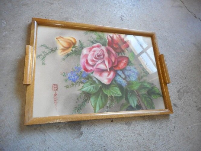 PLATEAU DECOR DE FLEURS AQUARELLE CAMBODGE N° 3