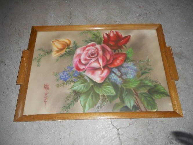 PLATEAU DECOR DE FLEURS AQUARELLE CAMBODGE N° 3