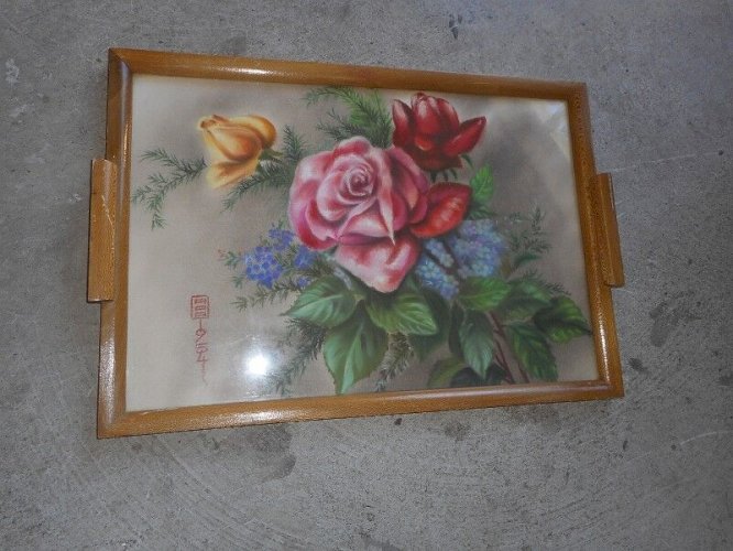 PLATEAU DECOR DE FLEURS AQUARELLE CAMBODGE N° 3