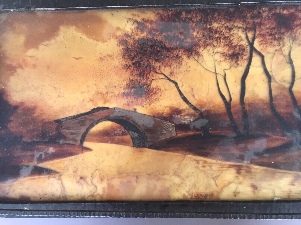 Ancien grand plateau art déco signé Florel, plateau de service vintage
