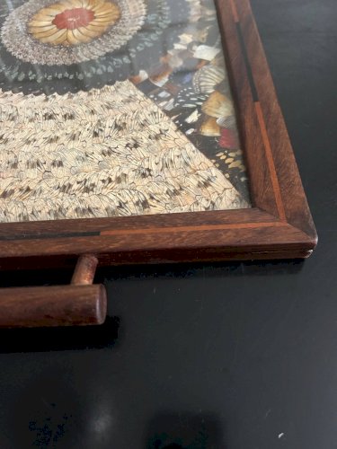 Plateau en bois et décor ailes de papillons