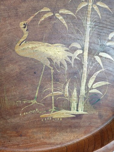 PLATEAU EN BOIS PEINT DECOR D'OISEAUX A LA DORURE
