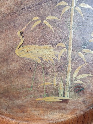 PLATEAU EN BOIS PEINT DECOR D'OISEAUX A LA DORURE