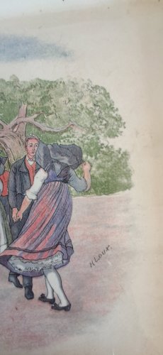 Plateau en faïence modèle Obernai par Henri Loux pour U&C Sarreguemines.  Vers 1920