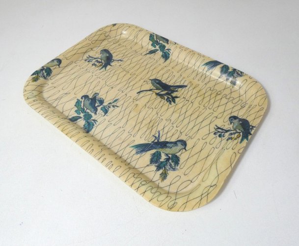 plateau en fibre de verre aux oiseaux bleus vintage