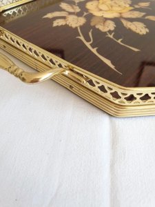 1950s marquetry and brass tray