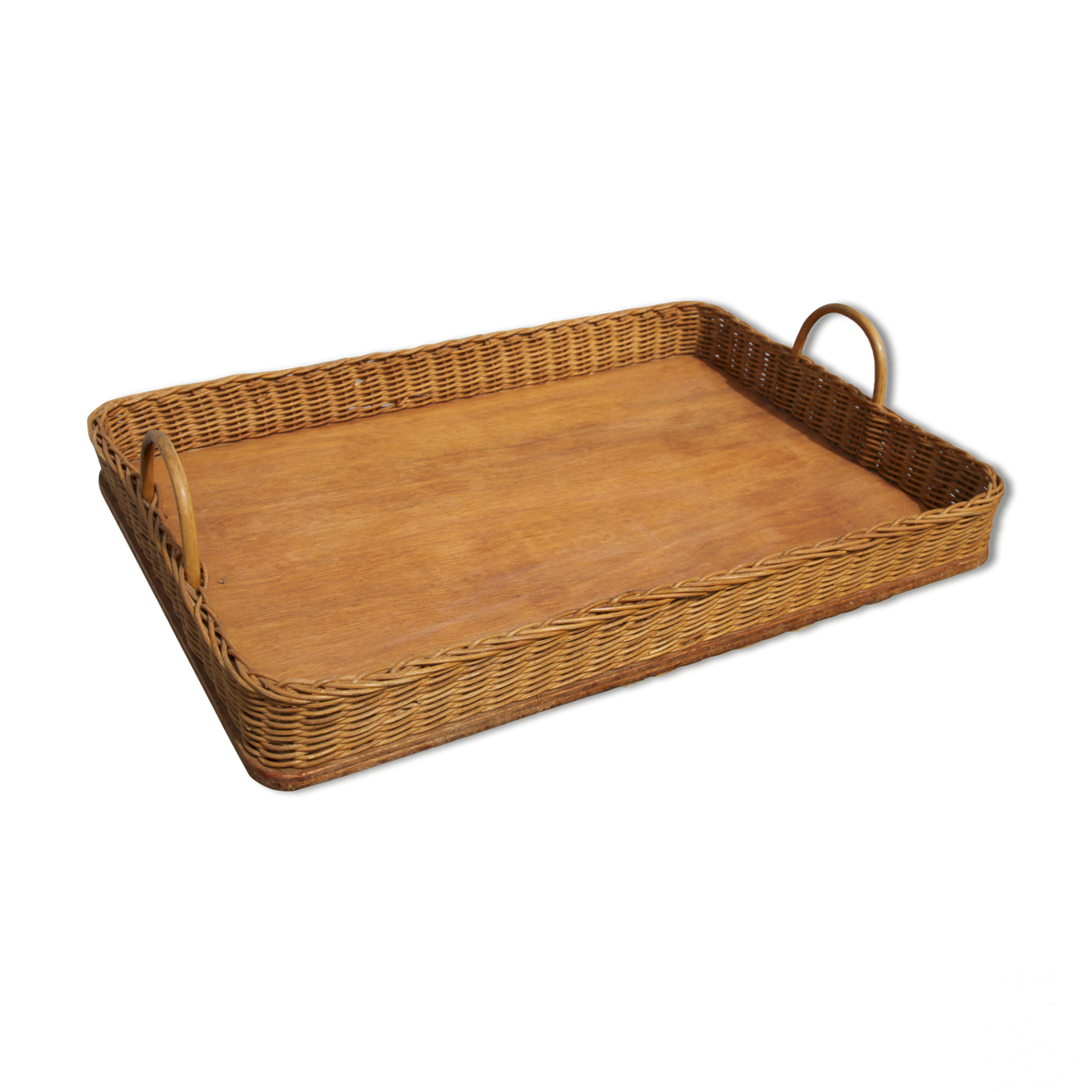 Plateau De Service Rond En Rotin Avec Poignée Taille L 28 X 4 Cm[H2556