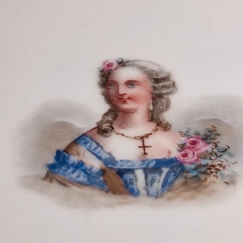 Plateau en porcelaine de Paris, décor avec Madame Dubarry