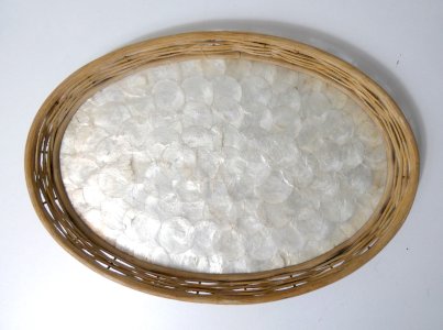 vintage rattan and mother-of-pearl tray