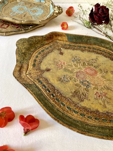 Plateau florentin en bois peint, 1950-1960