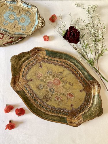 Plateau florentin en bois peint, 1950-1960