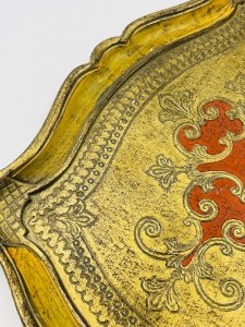 Florentine Tray Baroque Style Yellow Gold Vintage 70s