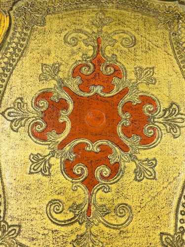 Plateau Florentin Style Baroque Jaune Or Vintage 70s